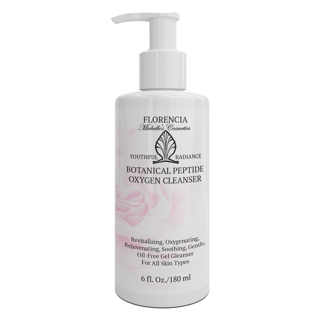 A bottle of Botanical Peptide Oxygen Revitalizing Cleanser with the front label.